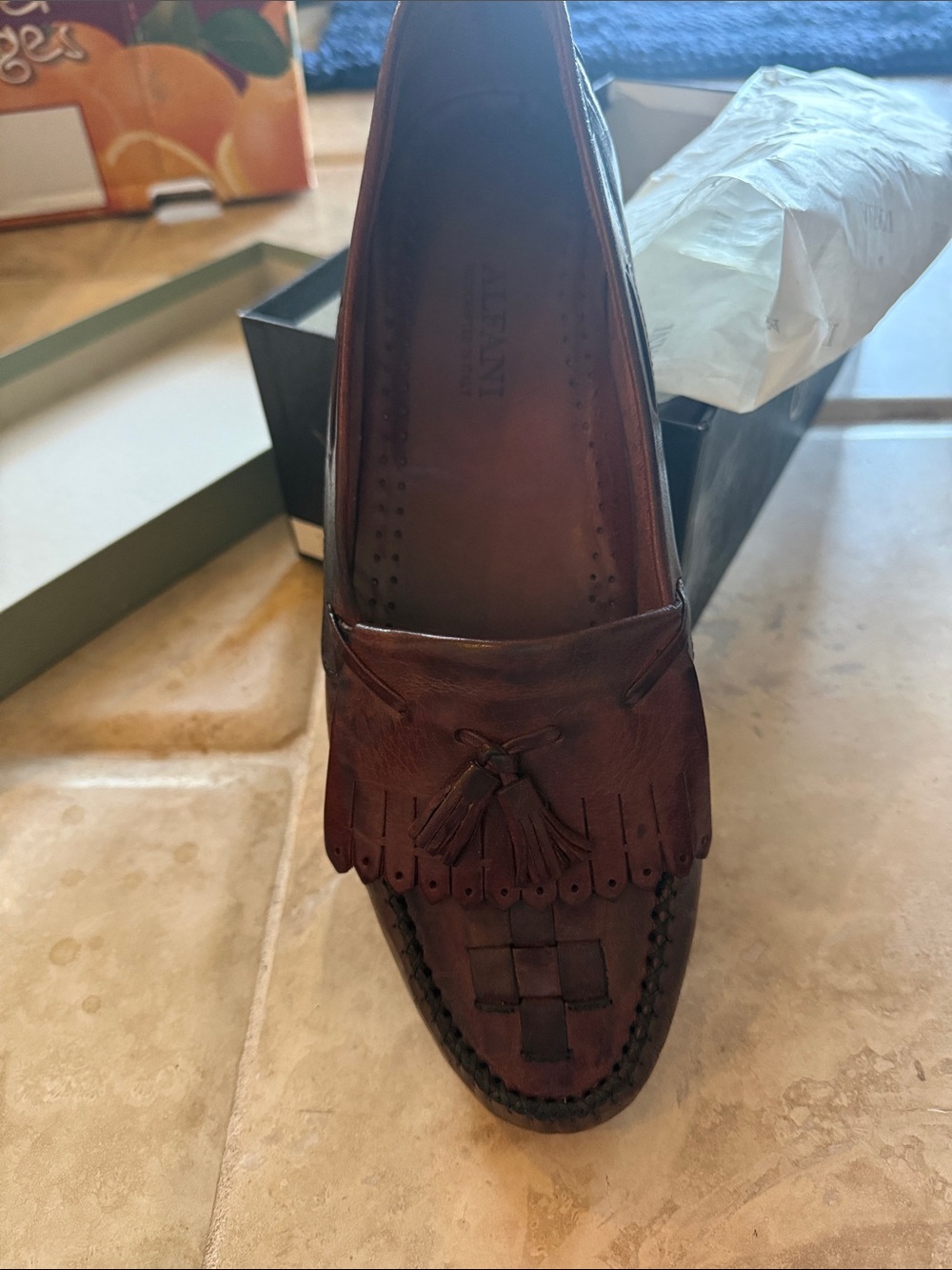 Alfani Brown Leather Tassel Kiltie Loafer